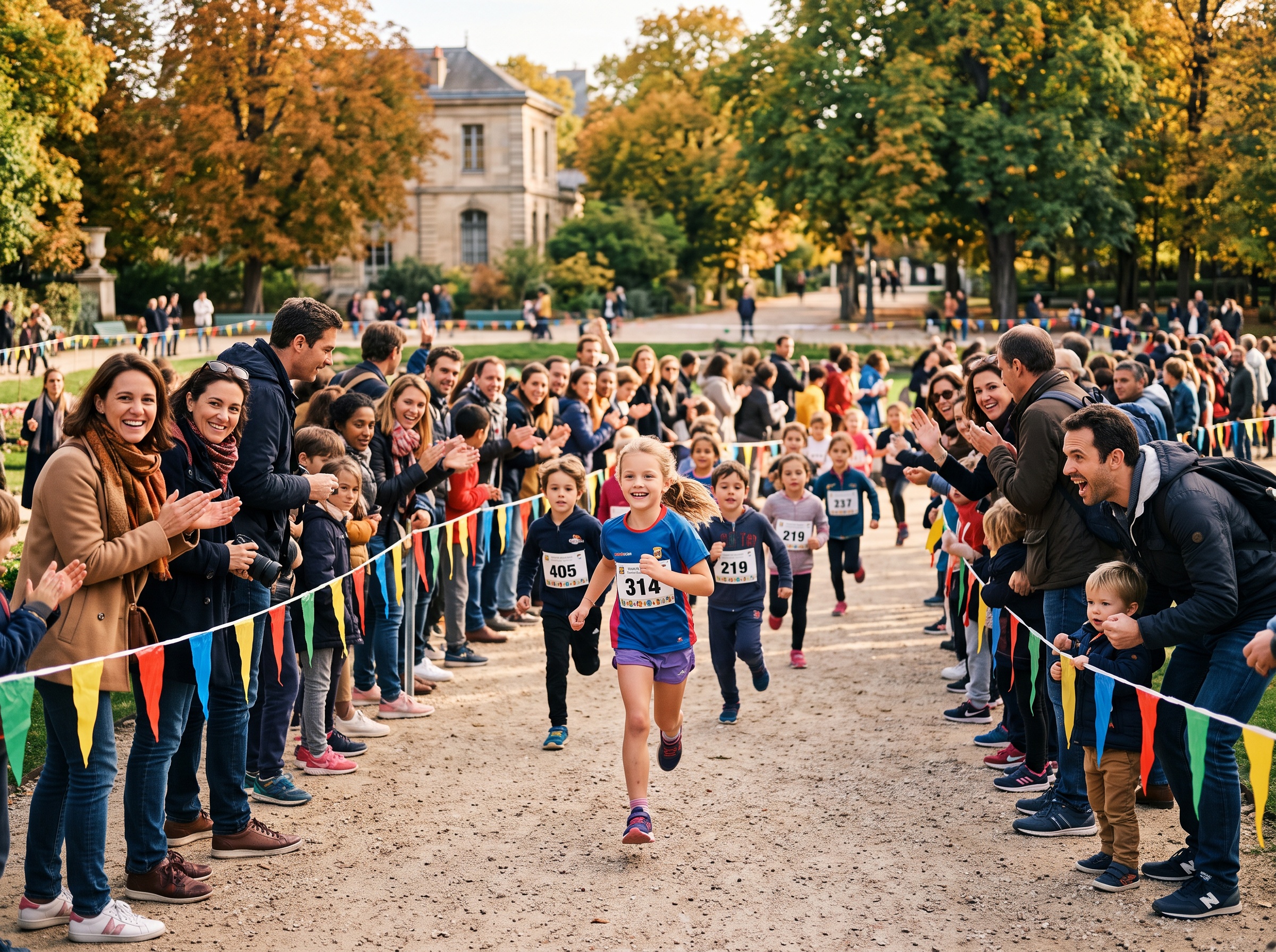 Course en famille avec enfants dans un parc français