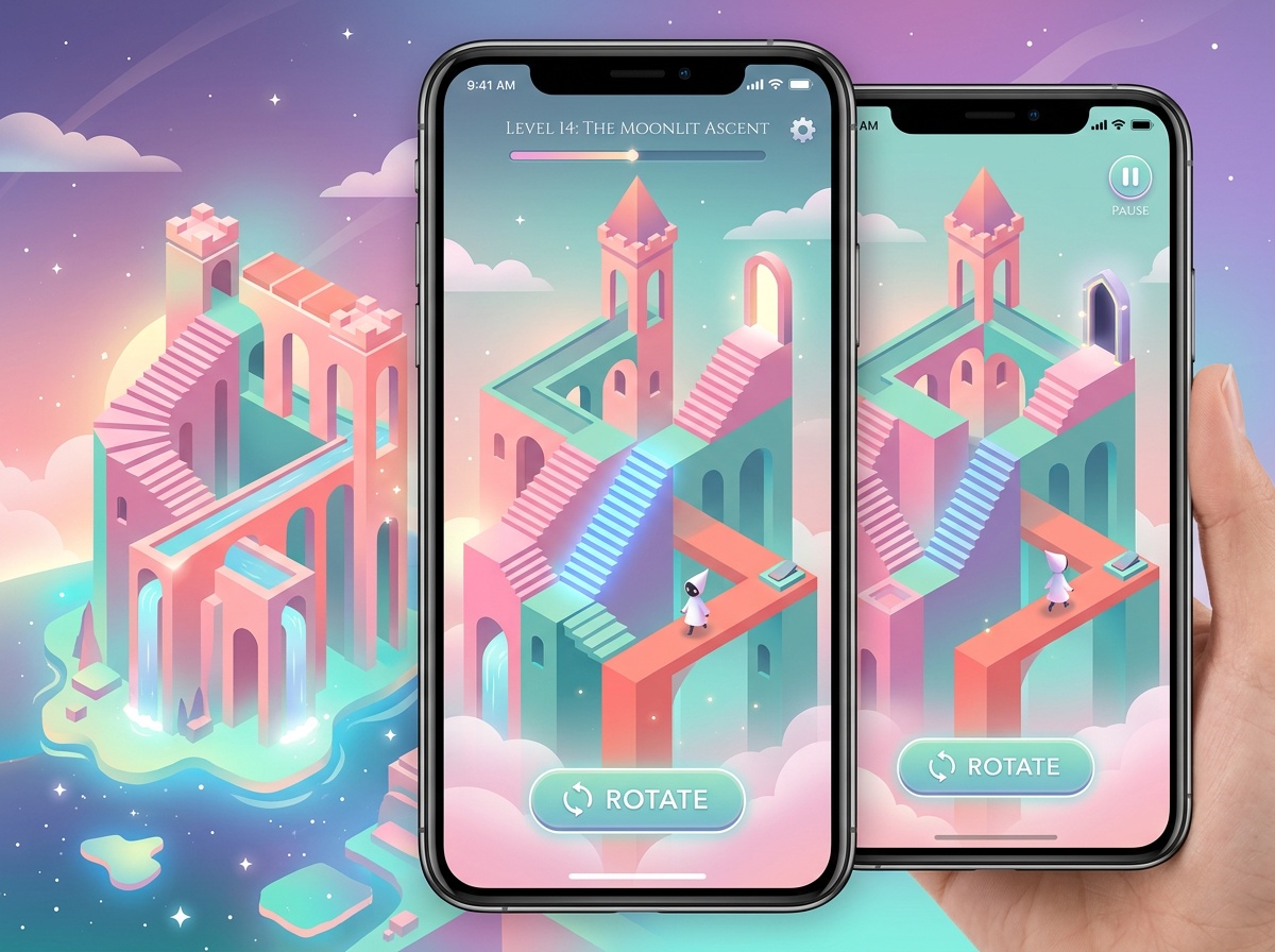 Capture d'écran de Monument Valley 2 - architecture isométrique